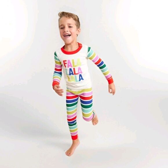 hanna andersson pajamas Size 6/7 Unisex Falalala Christmas Striped 2pc - Picture 1 of 8